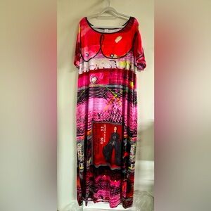 Pink glam Bowie maxi dress plus size with pockets